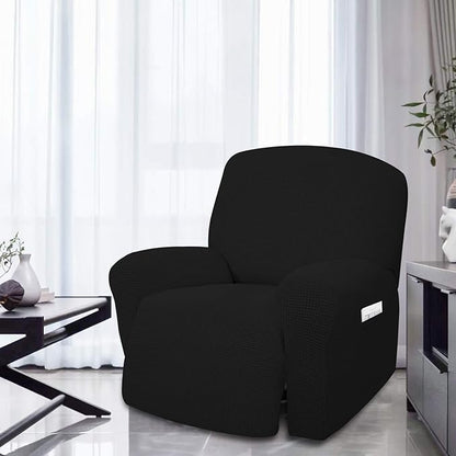 Easy-Going 4 Pieces Oversized Recliner Stretch Sofa Slipcover Sofa Cover Furniture Protector Couch Soft with Elastic Bottom Polyester Spandex Jacquard Fabric Small Checks Black X-Large