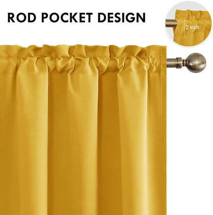 DWCN Blackout Curtains Room Darkening Thermal Insulated Bedroom Curtains Window Curtain Panels, 38 x 63 inches Long, Set of 2 Yellow Rod Pocket Drapes