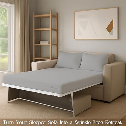 Sleeper Sofa 4 Piece Bed Sheet Set Premium Quality 100% Cotton 500 Thread Count, Smooth & Super Soft Sateen Weave, Extra Soft Bed Sheets, Wrinkle Free, 6 Inch Deep Pocket (Twin, Silver)