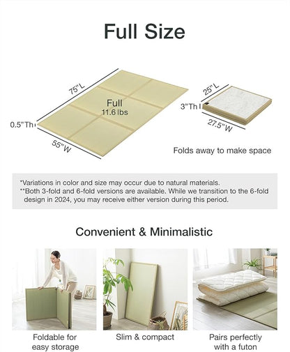 FULI Japanese Tatami Mattress, Igusa Mat (Japanese Rush Grass) Foldable, Made in Japan (Natural, Full)