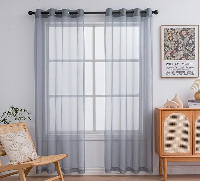 PI Grey Sheer Curtains 84 Inches Long with Grommet,Translucent Voile Textured,Casual Window Treatment for Villa/Office 2 Panels (W52 X L84, Blue Grey)