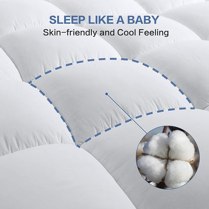 COHOME Queen Size Mattress Topper Extra Thick Cooling Mattress Pad 400TC Cotton Top Plush Down Alternative Fill Pillow Top Mattress Cover with 8-21 Inch Deep Pocket (60x80 Inches, White-Classic)