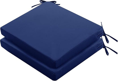 Outdoor Chair Cushions Set of 2: Waterproof & Color Fastness Seat Cushion for Patio Furniture - 22 x 22 x 3 Inch Chair Pads with Ties and Hidden Zipper - Patio Chair Cushion Replacement, Navy