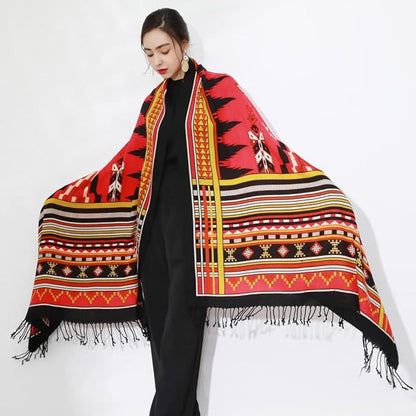 DANA XU 100% Merino Wool Pashmina Shawl for Women 96"x43", Oversized Cashmere Wrap with Tassels, Floral Travel Blanket Cape