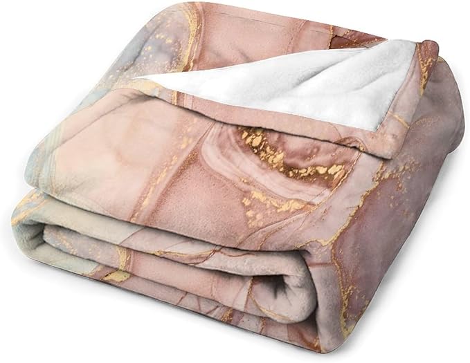 Abstract Marble Blanket, Modern Luxury Baroque Golden Pink Purple Stone Veins Pattern Soft Warm Cozy Plush Flannel Covers for Livingroom Bedroom Couch Chair Camping Travel Home Decor Tapestry 40x50in