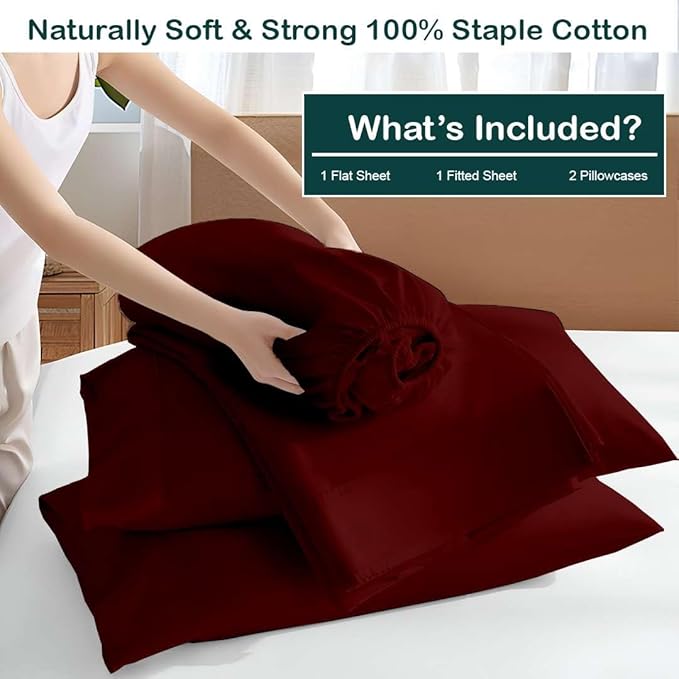 NON Sticky cotton Twin Size Sleeper Sofa Sheets, 4 Piece Egyptian Cotton Bed Sheet Set for Sofa Bed, 10" Deep Pocket for Pull Out Couch Mattress, 39" x 75", Burgundy Solid, Soft & Breathable
