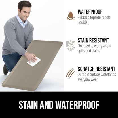 GORILLA GRIP Comfortable Cushioned Kitchen Mats for Floor, 48x20, Waterproof and Stain Resistant Soft Top, 3/4 Inch Thick Ergonomic Standing Desk Anti Fatigue Mat, Foam Supports Ankles and Feet, Taupe