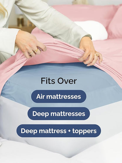 Extra Deep Twin XL Fitted Sheet - Hotel Luxury Single Fitted Sheet Only - Easily Fits 18 inch to 24 inch Mattress - Ultra Soft, Wrinkle Free with Extra Deep Pockets - Breathable & Comfy - Baby Pink