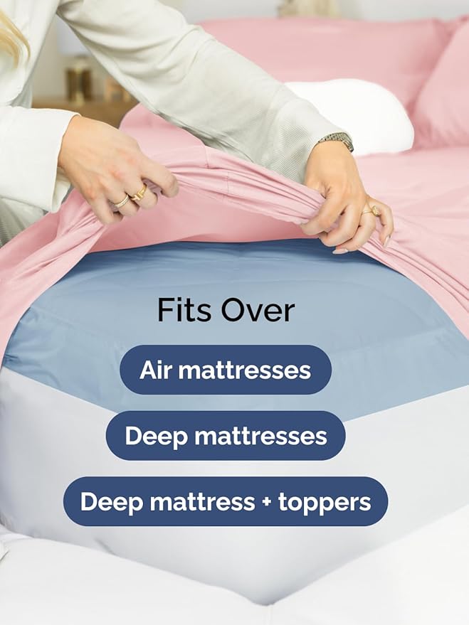 Extra Deep Pocket Full Sheets - 4 Piece Breathable & Cooling Bed Sheets - Hotel Luxury Bed Sheet Set - Soft, Wrinkle Free & Comfy - Easily Fits Extra Deep Mattresses - Deep Pocket Baby Pink Sheets Set