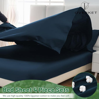 Egyptian Cotton Sheets Full Size 4PCS 1000 Thread Count Sateen Weave Soft Breathable 16-Inch Deep Pocket （Full,Navy）
