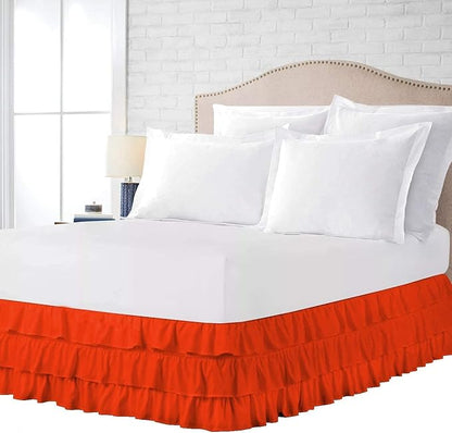 Multi-Ruffle Bed Skirt, Soft Multi Elastic Dust Ruffles with Wrap Around Bed Skirt Easy Fit with 18 Inch Drop 100% Cotton 800 Thread Count (RV Bunk 42X80, Orange)