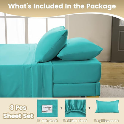 Holtel Luxury Twin Size Sheet Set - 3 Piece Soft Microfiber Sheets for Twin Size Bed, 16" Deep Pocket Easy Care Wrinkle Free Cooling Bedding Sheet and Pillowcase Set, Turquoise