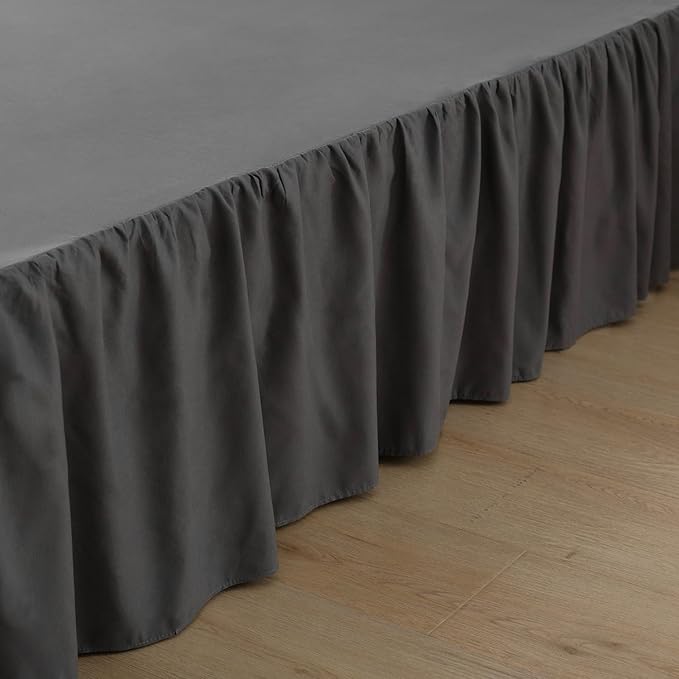 Bed Skirt Ruffled Bed Skirt with Split Corners, 18 Inch Drop Dust Ruffle Bed Skirt with Platform, Dark Grey, 18" King