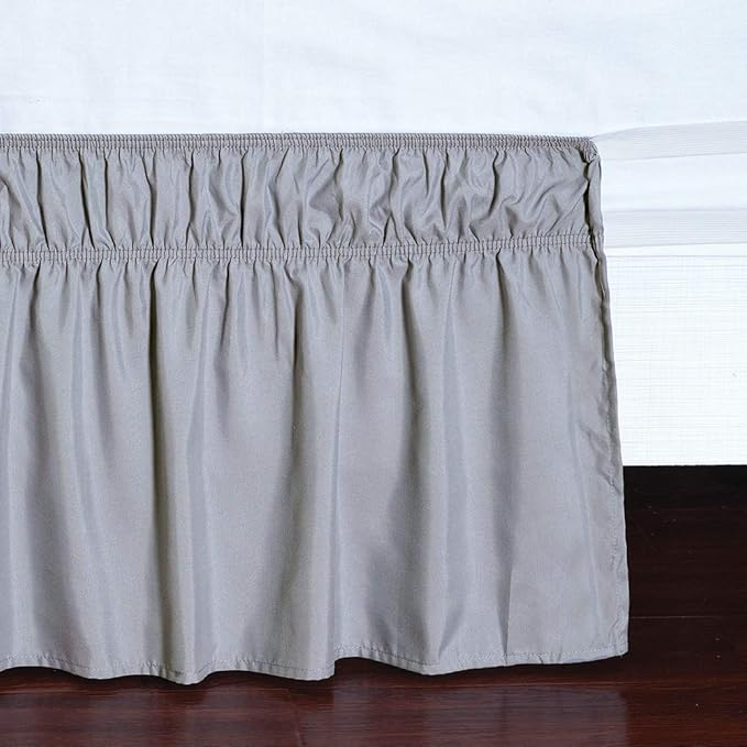 MEILA Wrap Around Bed Skirt Three Fabric Sides Elastic Dust Ruffled 14 Inch Tailored Drop,Easy to Install Fade Resistant-Grey, Twin/Full