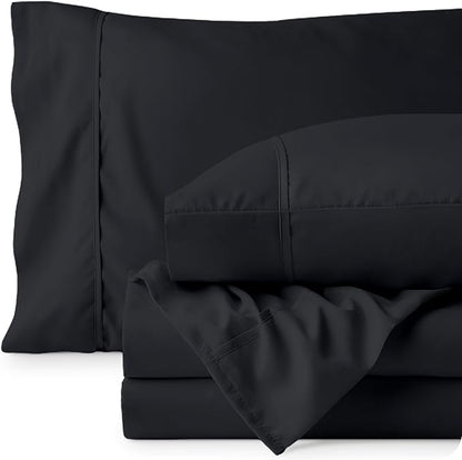Bare Home Short Queen Sheet Set - 1800 Ultra-Soft Microfiber - Double Brushed - Deep Pockets - Easy Fit - 4 Piece Set - Bed Sheets (Short Queen, Black)