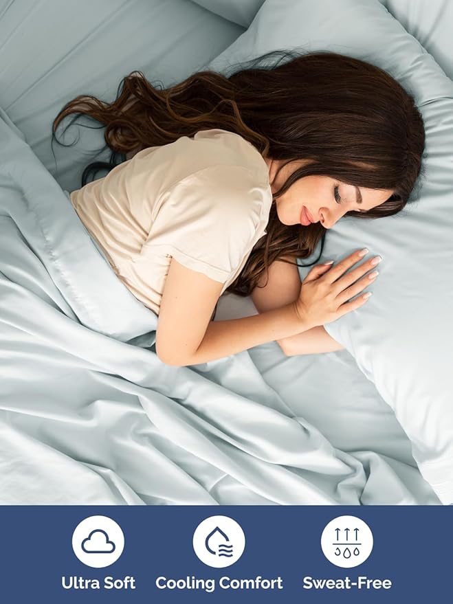 Extra Deep Pocket King Sheets - 4 Piece Breathable & Cooling Bed Sheets - Hotel Luxury Bed Sheet Set - Soft, Wrinkle Free & Comfy - Easily Fits Extra Deep Mattresses - Deep Pocket Ice Blue Sheets Set