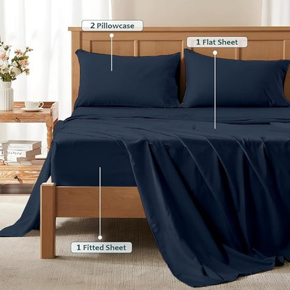XL Twin Sheets Set - Luxury 338 Thread Count 100% Egyptian Cotton Sateen, Twin XL Sheet Set with All Around Elastic for a, Hotel Quality Bedding (Navy Blue Solid)