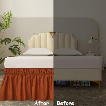 MEILA Wrap Around Bed Skirt Three Fabric Sides Elastic Dust Ruffled 24 Inch Tailored Drop,Easy to Install Fade Resistant-Caramel, Queen/King