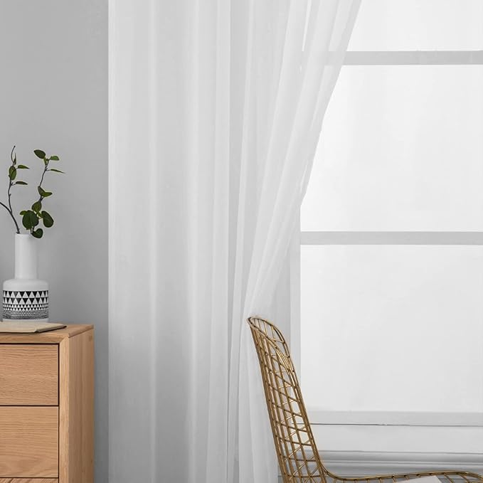 MIULEE White Window Sheer Curtains for Bedroom Living Room Solid Elegant Net Drapes 2 Panels Width 42 x Length 84 Inches