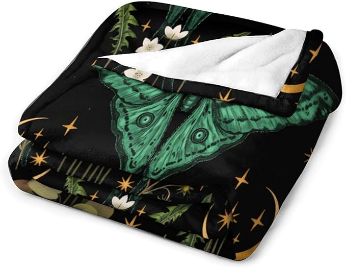 Moon Phase Moth Blanket, Vintage Botanical Mushroom Wildflower Gothic Night Moonlit Mysterious Witchy Throws Blanket for Sofa Bed Couch Chair, 30"x40"