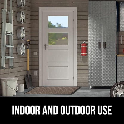 GORILLA GRIP 100% Waterproof All-Season WeatherMax Doormat 35x23, US Designed Natural Rubber, Stain and Fade Resistant, Low Profile Indoor Outdoor Door Mats, Easy Clean Patio Mat, Taupe Basket Weave