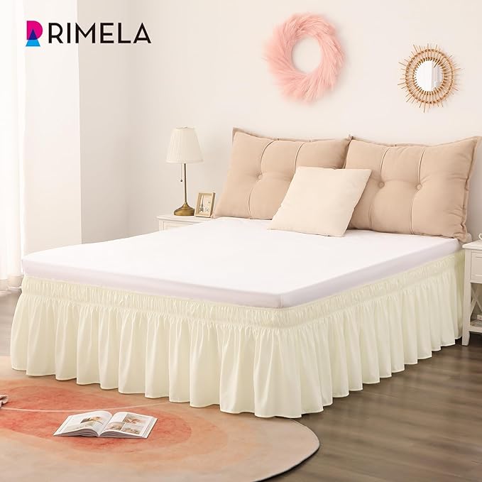 RIMELA Butter Yellow Bed Skirt King Size 15 Inch Drop, Elastic Bed Skirting for Bed Base and Frame, Lightweight Wrap Around Adjustable Bedskirt, Bedding Dust Ruffle Easy to Install