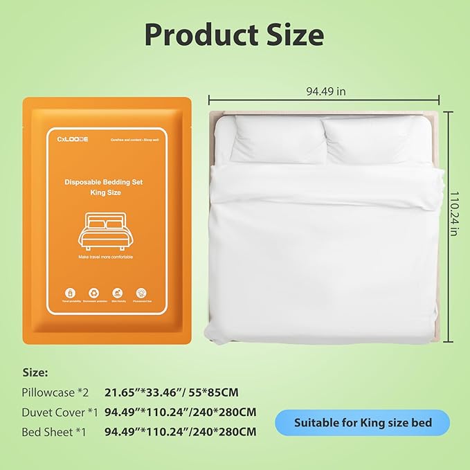 2 Pack Disposable Bed Sheet King Size, Disposable Travel Sheet for Hotel with Quilt Cover and Pillowcase, Disposable Bedding Travel Bedding Disposable Sheets for Travel Hotel Hospital