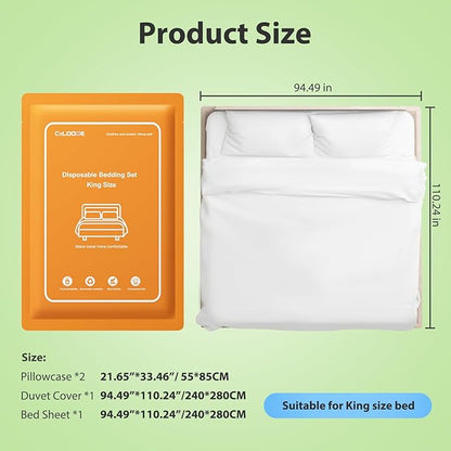 2 Pack Disposable Bed Sheet King Size, Disposable Travel Sheet for Hotel with Quilt Cover and Pillowcase, Disposable Bedding Travel Bedding Disposable Sheets for Travel Hotel Hospital