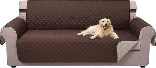 U-NICE HOME Large Sofa Cover Reversible Couch Cover for Dogs with Elastic Straps Water Resistant Furniture Protector for Pets Couch Cover for 4 Cushion Couch (Oversized Sofa, Coffee/Beige)