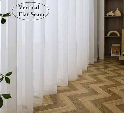 PI Sheer Window Curtains Home Decoration Solid Voile Panels with Ring Top for Bedroom 2 Panels (W52 X L90, Optical White)