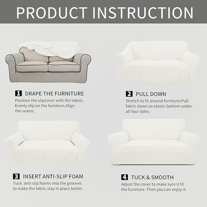 Easy-Going Stretch Oversized Chair Sofa Slipcover 1-Piece Couch Sofa Cover Furniture Protector Soft with Elastic Bottom for Kids Spandex Jacquard Fabric Small Checks Cream