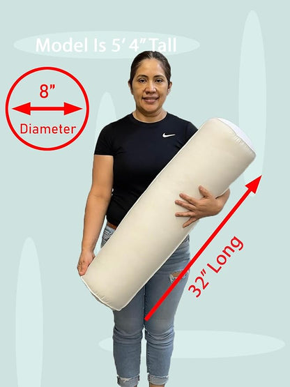 Pillowflex Bolster Pillow (8x32) - Round Roll Pillow Bolster Insert, Plush Polyester-Filled Insert for Decorative Shams, Odorless, Lint and Dust-Free Polyester Filling, No Lumps - (White)