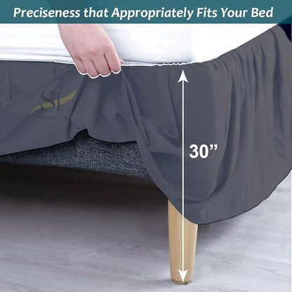 Shreem Linen Ruffled Bed Skirt with Split Corners, Gathered Style, 100% Microfiber, 30-Inch Drop, Dust Ruffle Bedskirt with Platform, Short Queen, Dark Grey