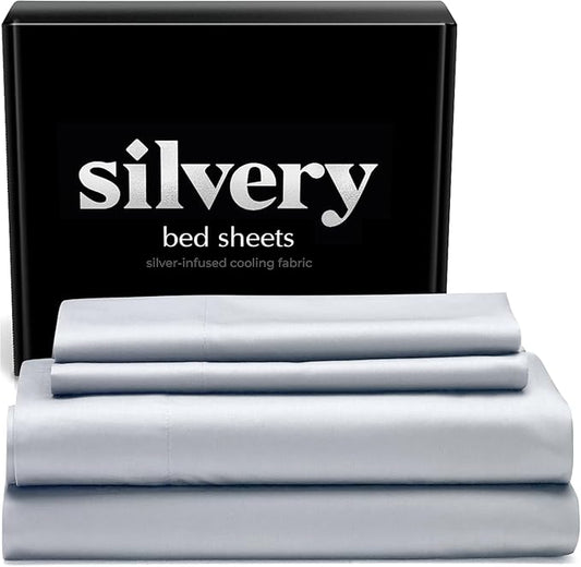 Silvery Silver Infused Bed Sheets Set - Award-Winning Self-Cooling Fabric with Self-Cleaning Silvery Technology™ That Stays Fresh 3X Longer for Hygienic Sleep (Gray, Split King)