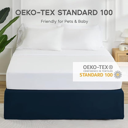 SONIVE Queen Bed Skirt,15" Drop Pleated Dust Ruffle,Classic Tailored Easy Fit Brushed Microfiber Skirts Hotel Quality Shrinkage & Fade Resistant Navy Blue