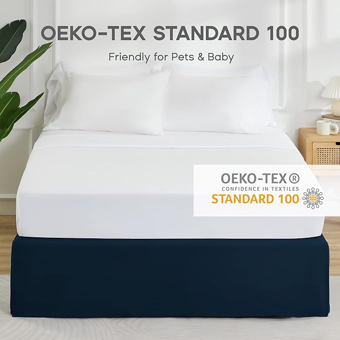 SONIVE King Bed Skirt,15" Drop Pleated Dust Ruffle,Classic Tailored Easy Fit Brushed Microfiber Skirts Hotel Quality Shrinkage & Fade Resistant Navy Blue