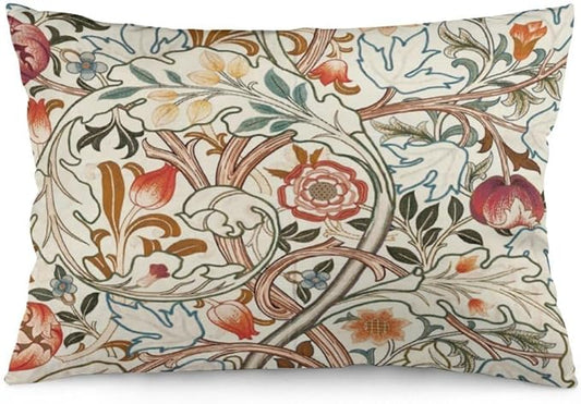 Flower Red William Morris Throw Pillow Covers 12x20 Inch Aesthetic Pillow Velvet Decorative Pillowcase Home Decor Living Room Cushion Case for Bed Sofa Couch