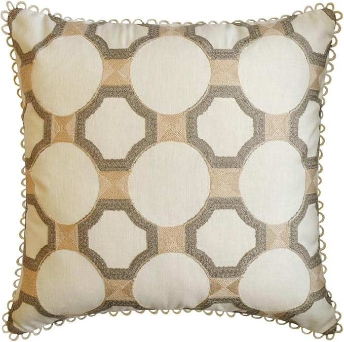 The HomeCentric King/Queen/Twin White, Beige & Grey Decorative King 90"x18" Bed Runner with One Pillow Cover, Embroidered, Bouclet & Lace Bed Scarf on Cotton Fabric - Threaded Geometry