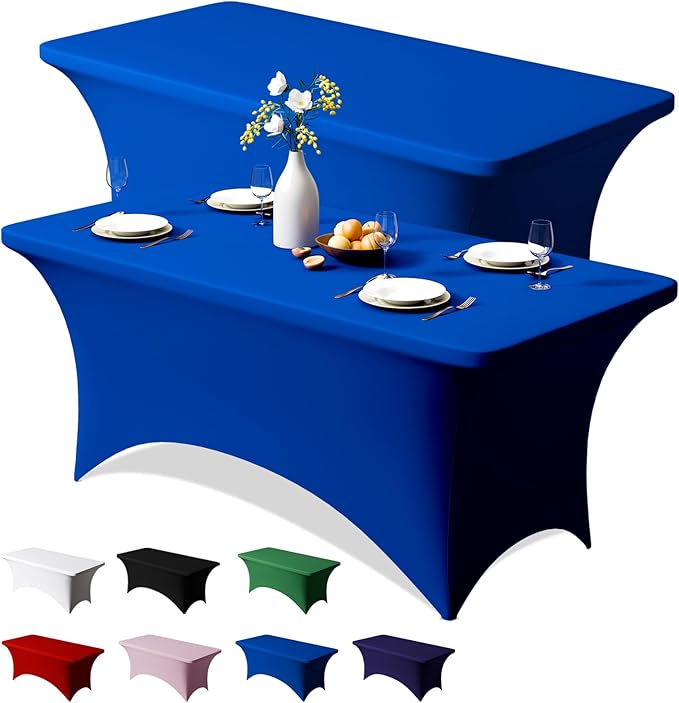 Trlyc 2 Pack 8FT Spandex Table Cloth - 96 x 30 Inch Rectangular Stretch Tablecloth, Wrinkle Resistant Scretch Table Cover for Wedding, Party, Banquet, Picnic, Outdoor Decoration (2Pcs,Royal Blue)