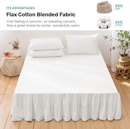 BISELINA French Linen Bed Skirt with Pleated Frills 14-Inch Tailored Drop Natural Flax Cotton Blend Dust Ruffle Soft Cozy Farmhouse Bedding (14" Twin, White)