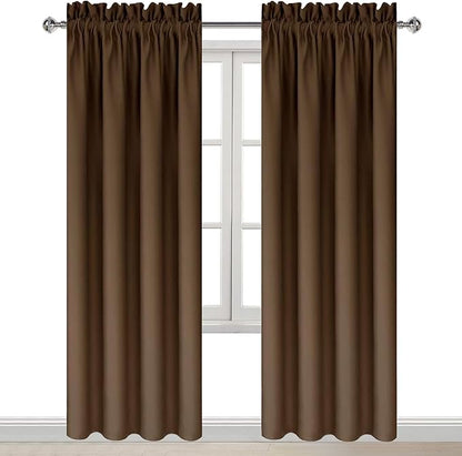 DWCN Blackout Curtains for Bedroom – Thermal Insulated Energy Saving Drapes for Living Room, Brown, W 38 x L 84 Inch, Set of 2 Rod Pocket Curtain Panels