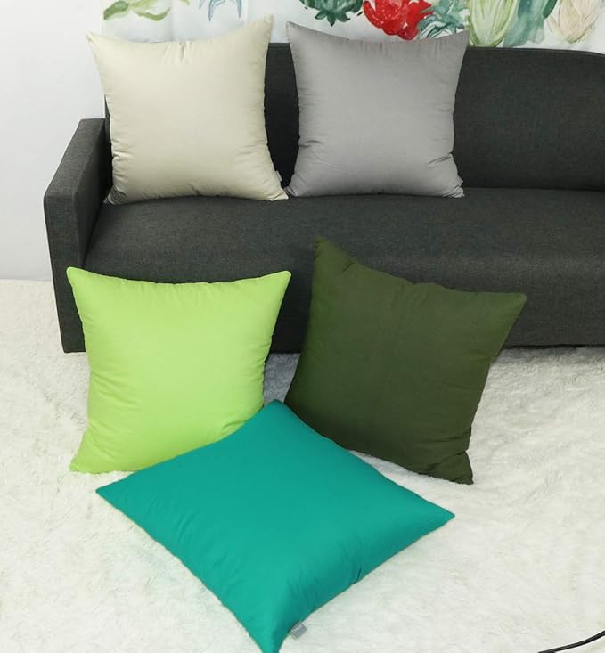 Thmyo 4-Pack 100% Cotton Comfortable Solid Decorative Throw Pillow Case, Square Cushion Cover Pillowcase Sublimation Blank Pillow Covers DIY Throw Pillowcase for Sofa(18x18 inch/ 45x45cm,Lake Blue)