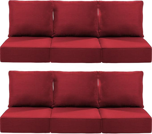 Luxury 22x24/22x25 6-Inch Outdoor Deep Seat Cushions Set of 6 - Comfortable Patio Zipper Chair Cushion for Outside Wicker Dining Rocking Swivel Chairs Loveseat Couch Sectional Sofa - Red