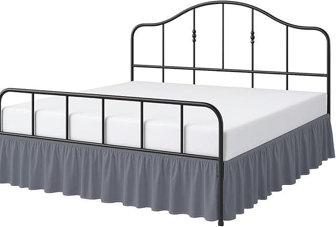 Cottington Lane Ruffled Bed Skirt Queen Size with Split Corner, Brushed Microfiber Hotel Quality Dark Grey Dust Ruffle, 12 Inch Drop Gathered Bedskirt, Soft and Stylish, Shrinkage and Fade Resistant