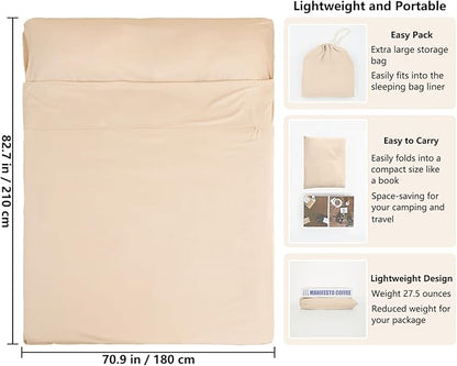 Sleeping Bag Liner Camping Adult Sleep Sack Lightweight Travel Sheet for Hotel Bed Compact Ultralight Essential Cleaning Supplies Kit Travel Bedding Set for Backpacking