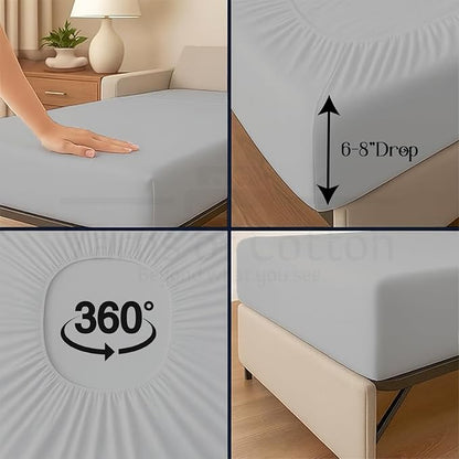 Sleeper Sofa 4 Piece Bed Sheet Set Premium Quality 100% Cotton 500 Thread Count, Smooth & Super Soft Sateen Weave, Extra Soft Bed Sheets, Wrinkle Free, 8 Inch Deep Pocket (Full, Silver)