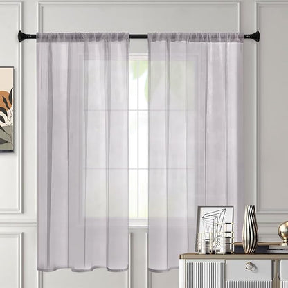 Sheer Curtains 84 Inches Long 2 Panels, Rod Pocket Short Curtain for Kitchen, Bedroom, Cafe Window(Light Grey 38" W x 84" L)