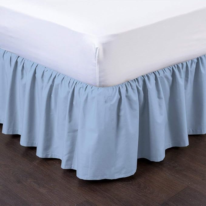 Ruffled Bed Skirt (Full, Light Blue) 18 Inch Drop Dust Ruffle with Platform, 100% Cotton 600 Thread Count Fabric, Gathered Styling, Available in All Bed Sizes and 23 Colors - Bedskirt