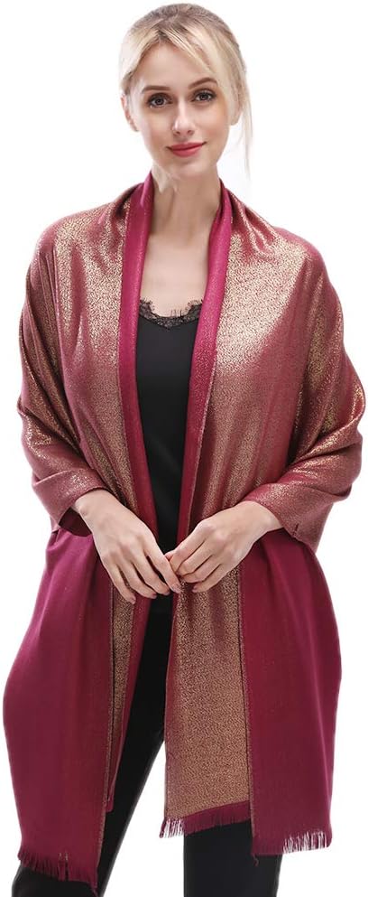 LMVERNA Women's Sparkling Metallic Soft Pashmina Shawls and Wraps Scarf in Solid Colors