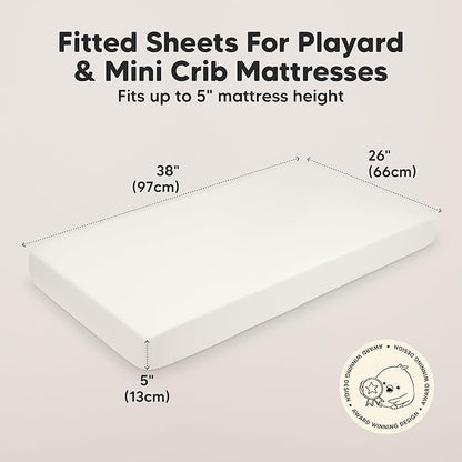 2-Pack Mini Crib Sheets Fitted - 38x26 Pack N Play Sheets for Pack and Play Mattress, Organic Cotton, Soft & Breathable Playard Bedding, Neutral Mini Toddler Bed Cover for Boys, Girls (Khaki)